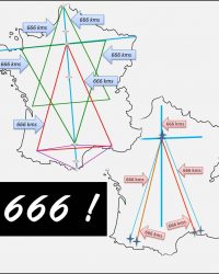 De multiples lignes de 666kms dessinnent des symboles sur la France France